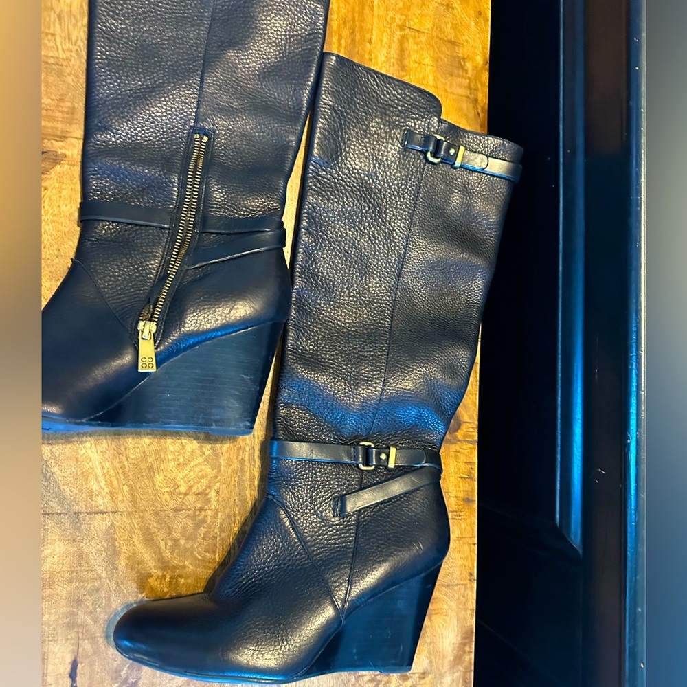 Coach tall leather wedge boots